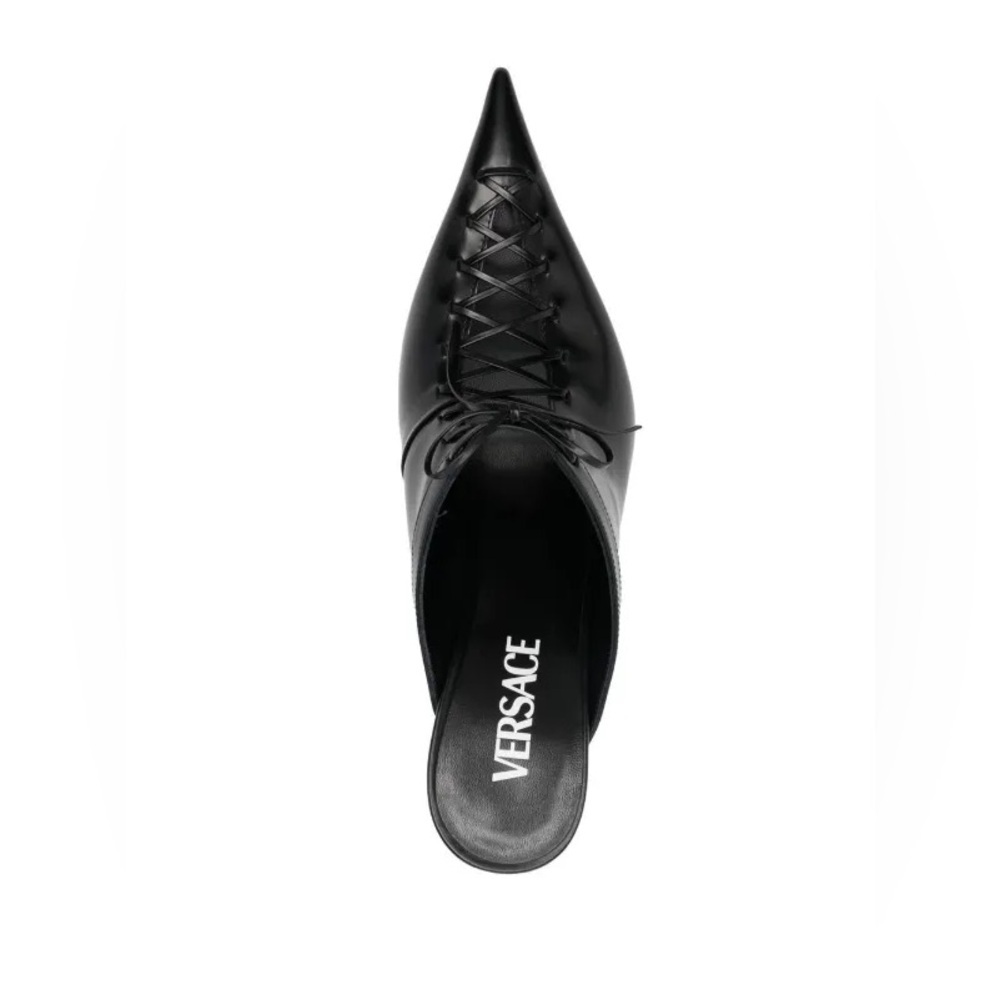 VERSACE 110mm lace-up leather pointed toe mule heels - Picture 4 of 16